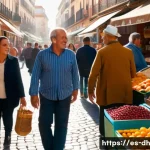 Home 17 지역 주민과 소통하며 하는 명소 탐방 - A lively street market scene in Seville’s Triana neighborhood, bustling with local vendors selling c...