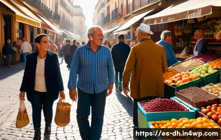 지역 주민과 소통하며 하는 명소 탐방 - A lively street market scene in Seville’s Triana neighborhood, bustling with local vendors selling c...