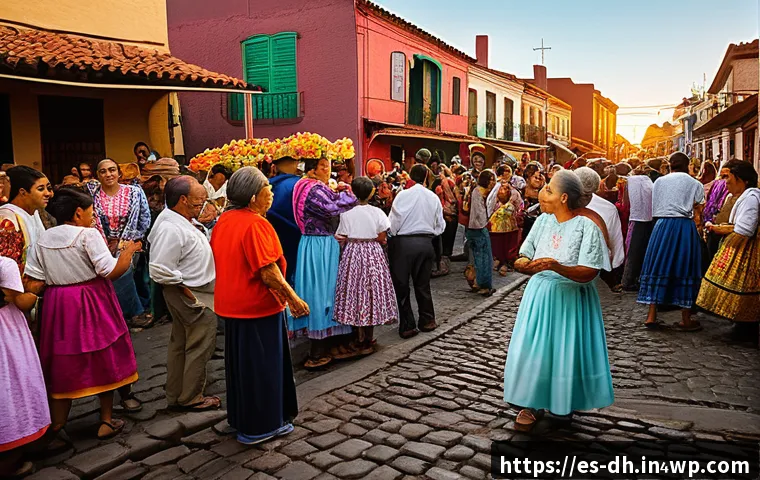컨텍스트 기반으로 만나는 지역 주민 이야기 - A vibrant neighborhood festival scene in a traditional Latin American barrio during the patron saint...