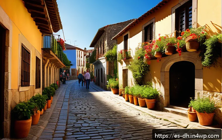 명소 탐방을 위한 지역 가이드 활용하기 - A vibrant street scene in a small, traditional Spanish village in Asturias during late afternoon, fe...